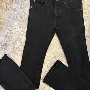 Kash Denim STACKED DENIM Skinny Flare Unique Eye Design Back Pocket BLACK Sz 31